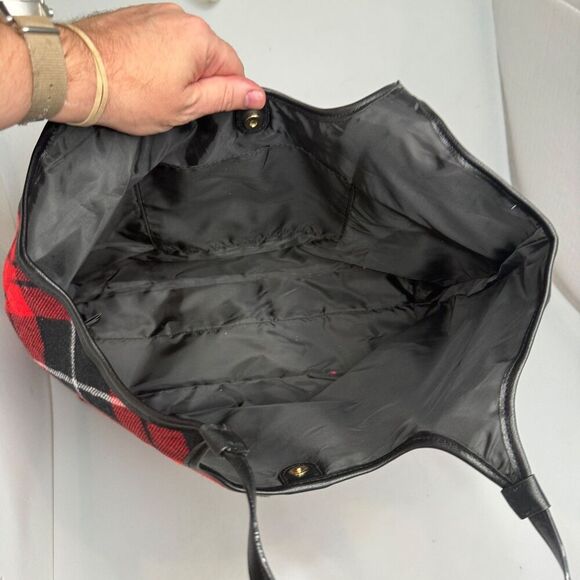 Victoria’s Secret Argyle Plaid Red Black Shopper Tote Bag VS Logo 15×11×5 - Picture 7 of 14